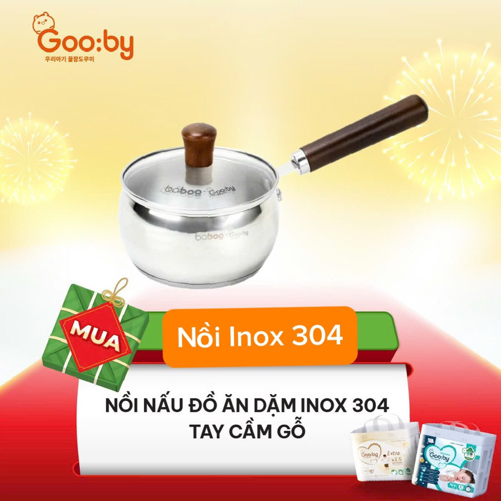 Nồi nấu bột, cháo inox 3 đáy 12cm Gooby hàng loại 1 dày dặn, sáng bóng phân phối chính hãng gooby