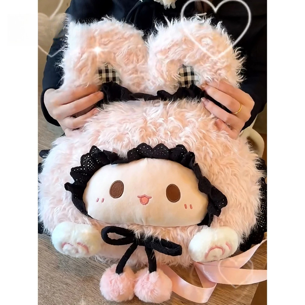 Ba lô thỏ Lolita mặt to City, ba lô thú bông dễ thương màu hồng phong cách JK Lolita dành cho nữ