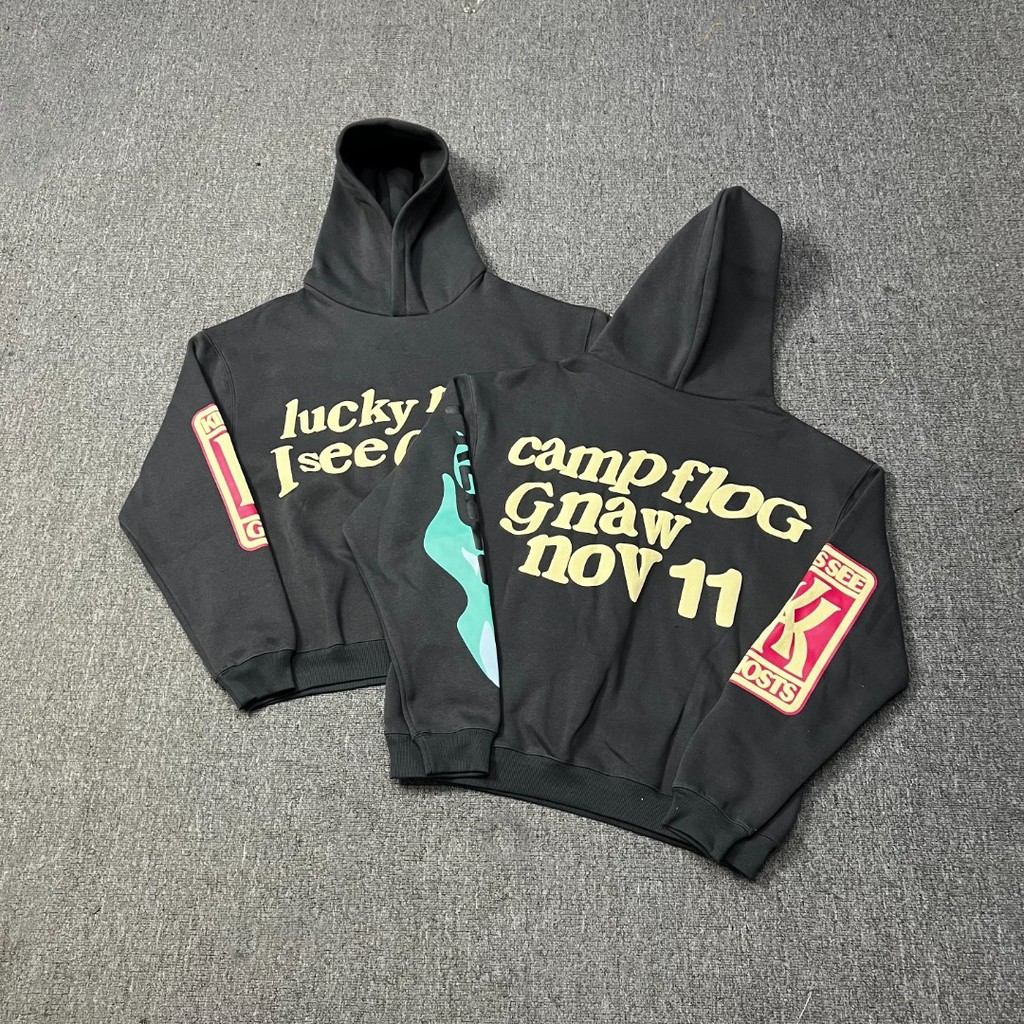 CPFM I see ghosts Fleece-lined foam letter print loose casual hooded sweatshirt for men and women, c