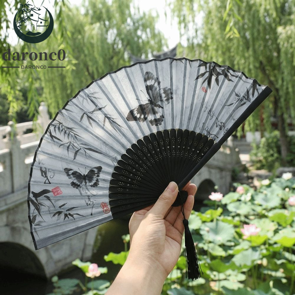 Quạt gấp tre DARONC0, Quạt cầm tay lụa cổ