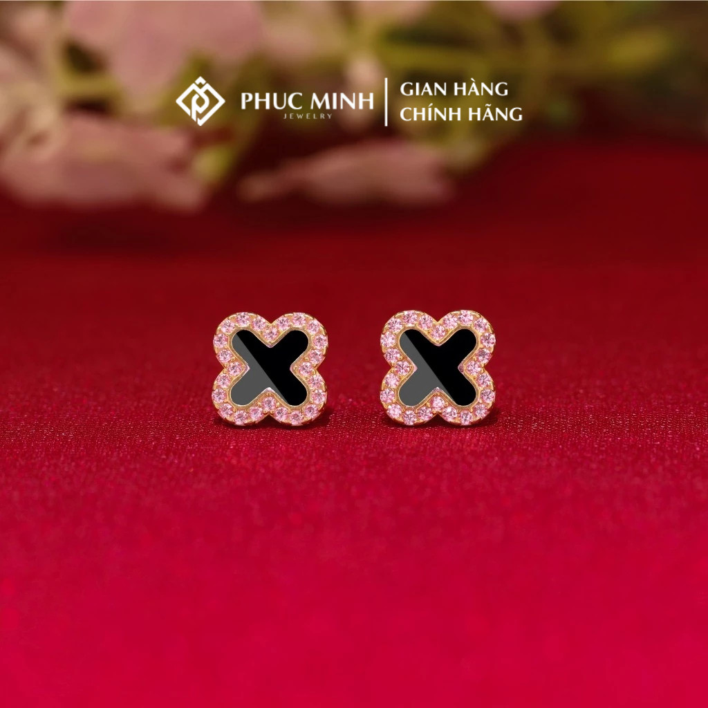 Khuyên tai bạc nữ PMJ bạc 925 cỏ bốn lá may mắn sang trọng Fiona PMJ0105KT Phuc Minh Jewelry