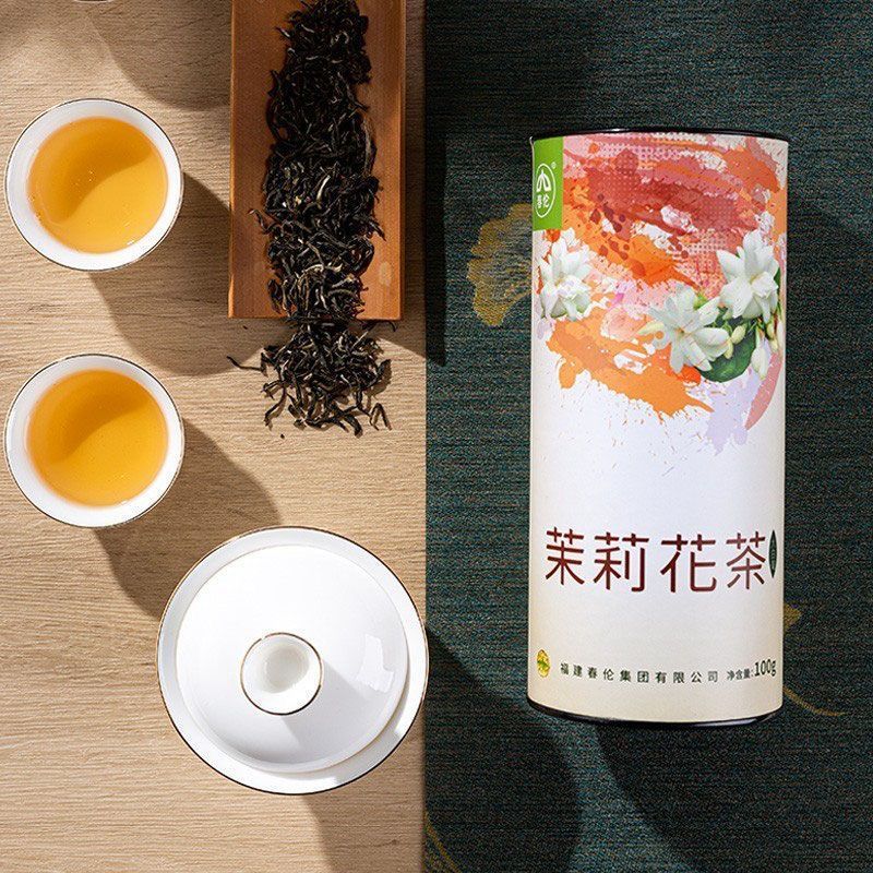 Trà hoa nhài Fuzhou Chunlun đích thực Hương thơm mạnh Trà hoa nhài Trà xanh đóng hộp Trà hoa nhài có