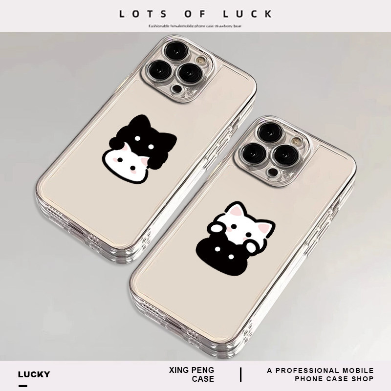 Cặp đôi mèo trắng đen Thích hợp cho vỏ điện thoại Apple 16Promax iPhone17 Xiaomi 15 Huawei nova14 Se