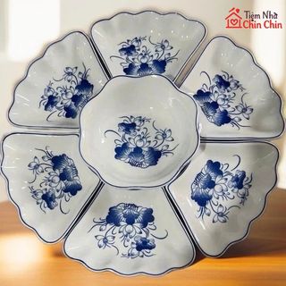 [ CHINCHIN ] Bộ Bát Đĩa Hoa Mai Gốm Sứ Ceramic - Họa tiết Hoa Thủy Tiên - dâng lễ Gia Tiên