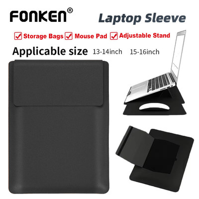 Fonken 14-16 inch Có Thể Điều Chỉnh Đứng Laptop Tay Có Miếng Lót Chuột Da PU Siêu Mỏng Túi Chống Sốc Cho Mac Dell HP