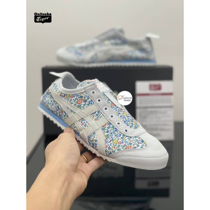 Onitsuka Tiger Slip-On Blue Flower Shoes • Túi giấy và tất miễn phí • Onitsuka Tiger Slip On Shoes d