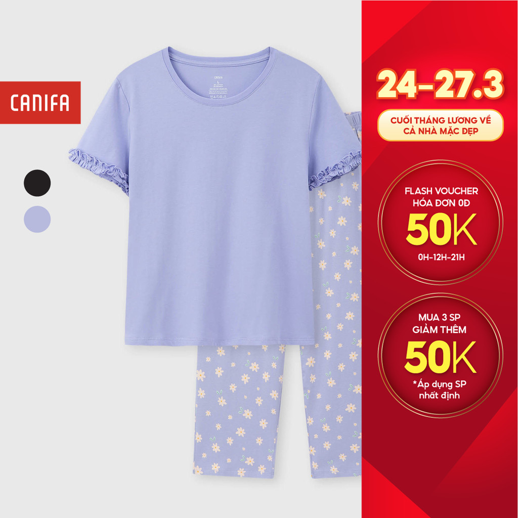 Bộ mặc nhà nữ CANIFA cộc tay quần lửng 6LS25S012