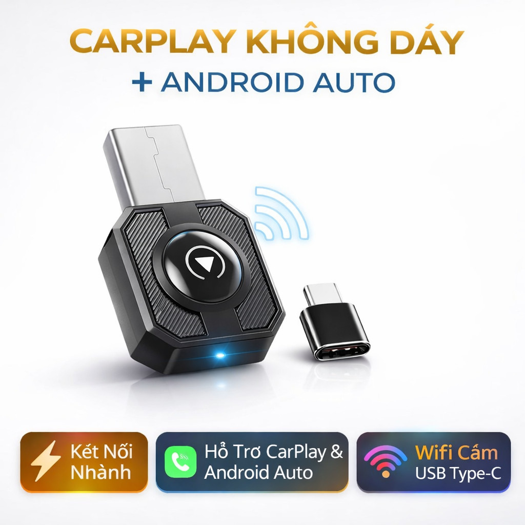 Carplay Không Dây + Android Auto Box, AI Box Ô Tô, USB Carplay Adapter, Box Carplay, Android Box, Kế