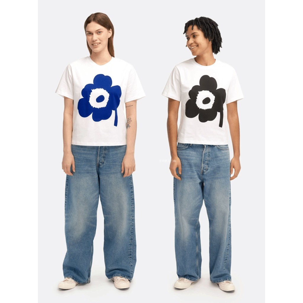 Mari * * kko xu hướng áo thun nam nữ cotton cổ điển in hoa áo tay ngắn