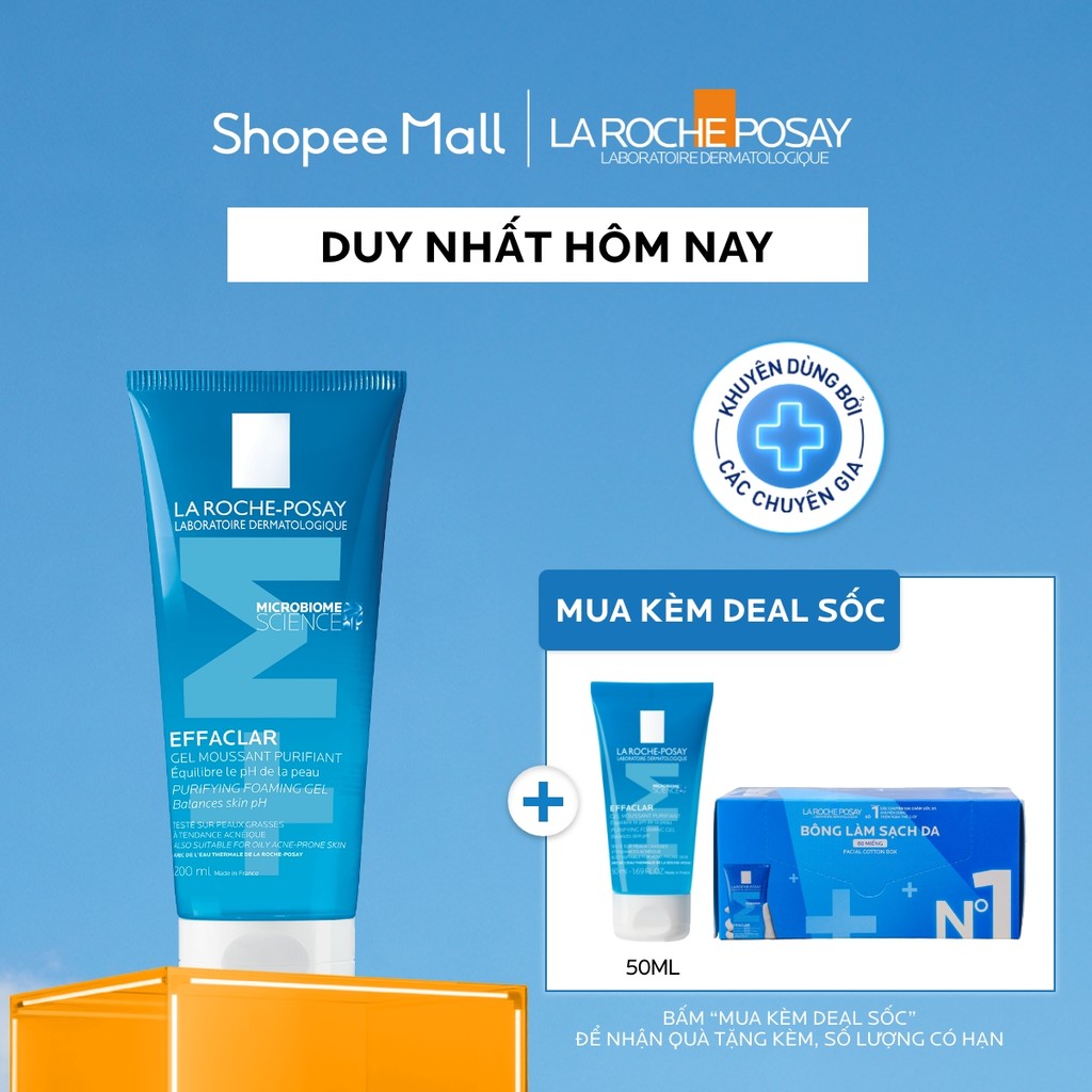 Gel rửa mặt sạch sâu giảm mụn cho da dầu mụn nhạy cảm La Roche-Posay Effaclar Foaming Gel 200ml