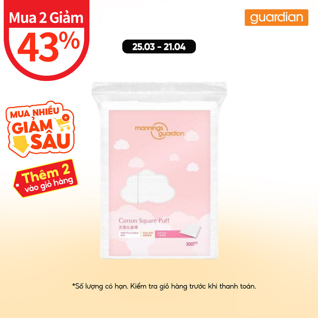 Bông Tẩy Trang Vuông Mannings Guardian Cotton Square Puff 300 Miếng