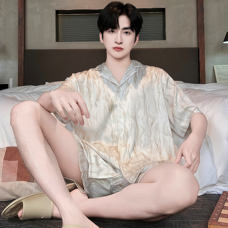 冰丝睡衣男士夏季短袖青少年夏薄款丝绸家居服套装Ice Silk Pajamas Men's Summer Short Sleeve Summer Thin for Teenagerstevkykw12
