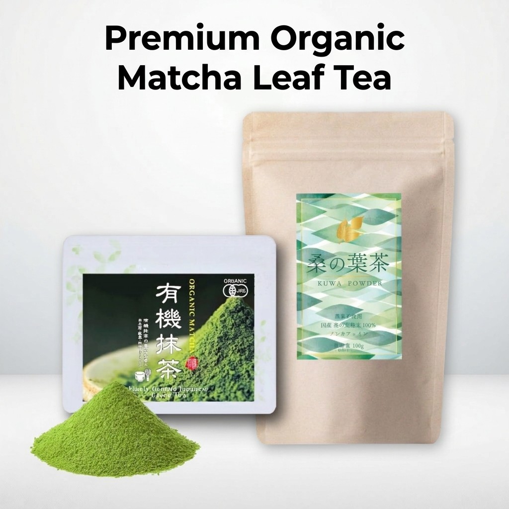 "Premium Organic Matcha and Leaf Tea Powder Set - Natural, Additive-Free, Perfect for Cooking and Ba