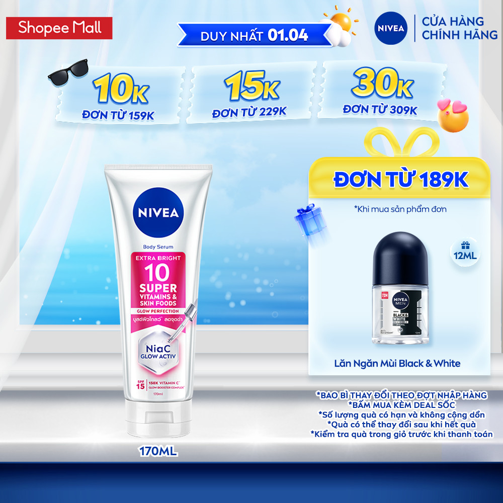 Serum Dưỡng Thể NIVEA 10 Super Vitamins & Skin Foods Sáng Da Mờ Thâm Sau 5 Ngày (170 ml) - 93830
