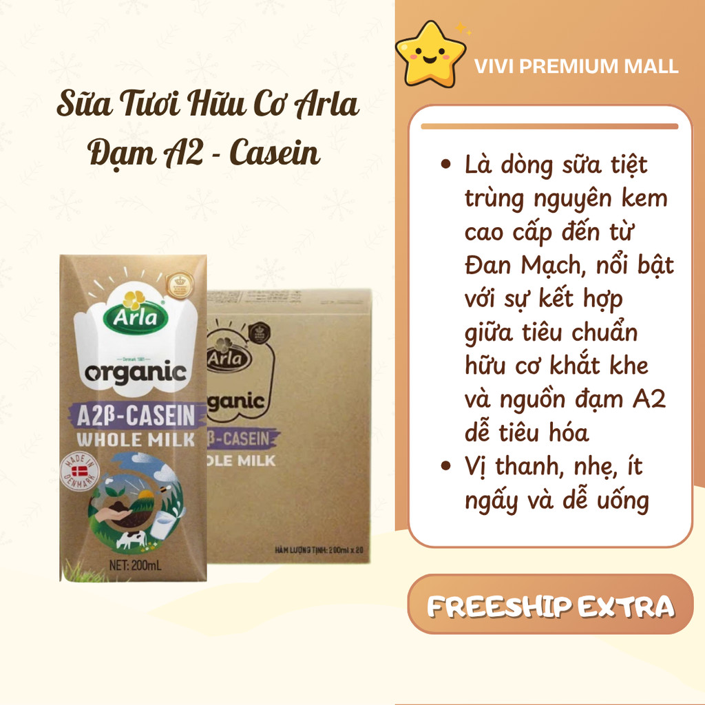 [THÙNG 20 HỘP] Sữa tươi hữu cơ ĐẠM A2-CASEIN cao cấp Arla - Cho bé 12m+ - Vivi premium mall