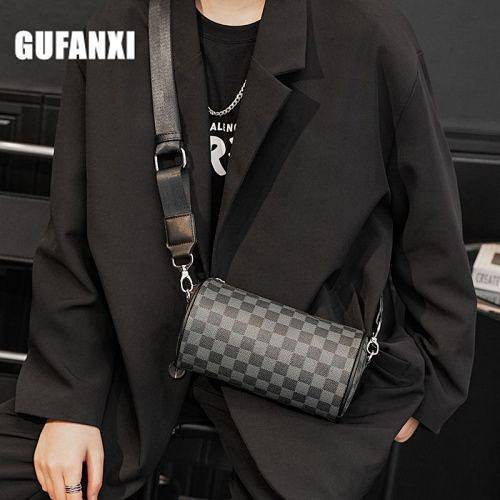 Check Pattern Shoulder Bag Bucket Bag Female Cylinder Leisure Couple Light Luxury Universal Mobile P