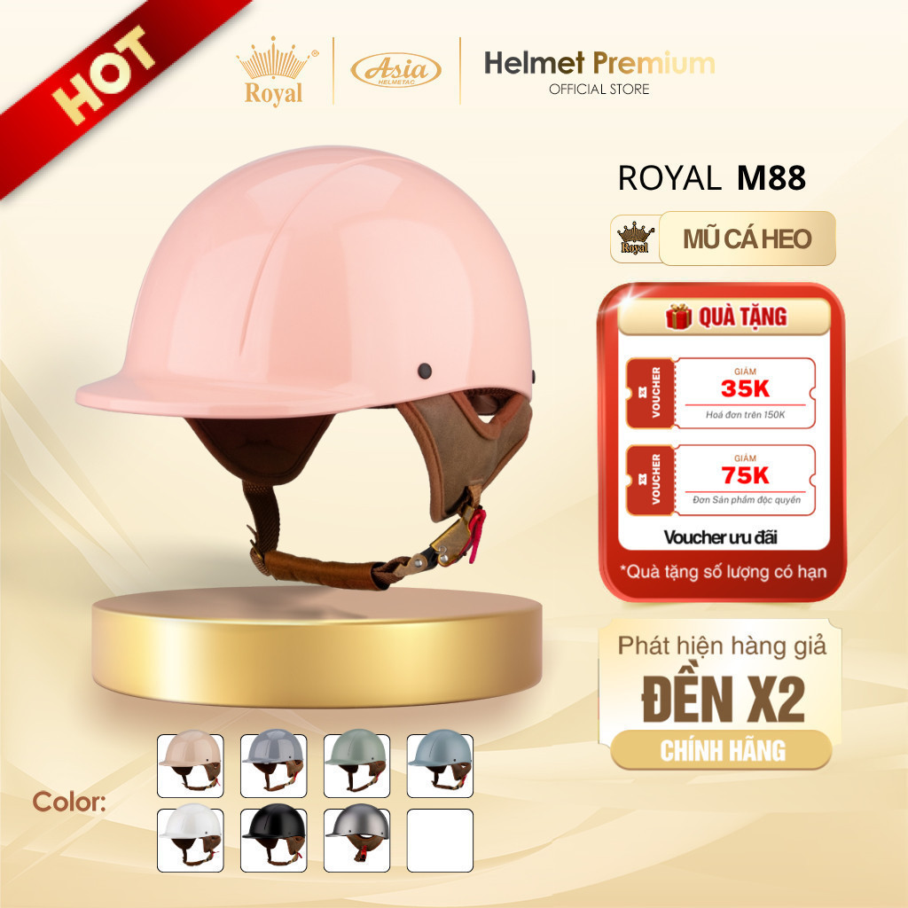 Mũ Bảo Hiểm Cá Heo Nửa Đầu Royal M88, Nón Bảo Hiểm 1/2 Thiết Kế Thời Trang Phong Cách Nhật - Lót Êm
