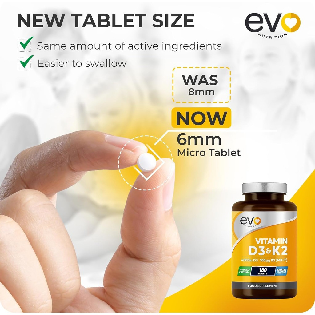 Vitamin D3 4000 Đơn vị quốc tế và Vitamin K2 100 Microgram (MK7) | Viên chay 180 Viên DK | Một viên 