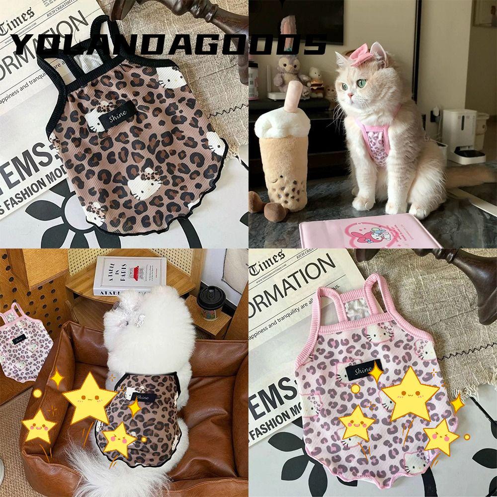 Quần áo thú cưng YOLA, Ice Silk Leopard-Print Kitty Spice Girls Wind Suspenders, Vải mềm điều chỉnh 