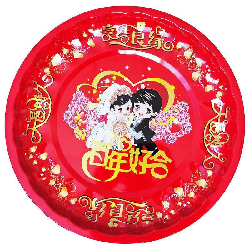New Product#New Wedding Red Round Tray Tea Tray Wedding Toast Stainless Steel Tea Tray Fruit Tray Te