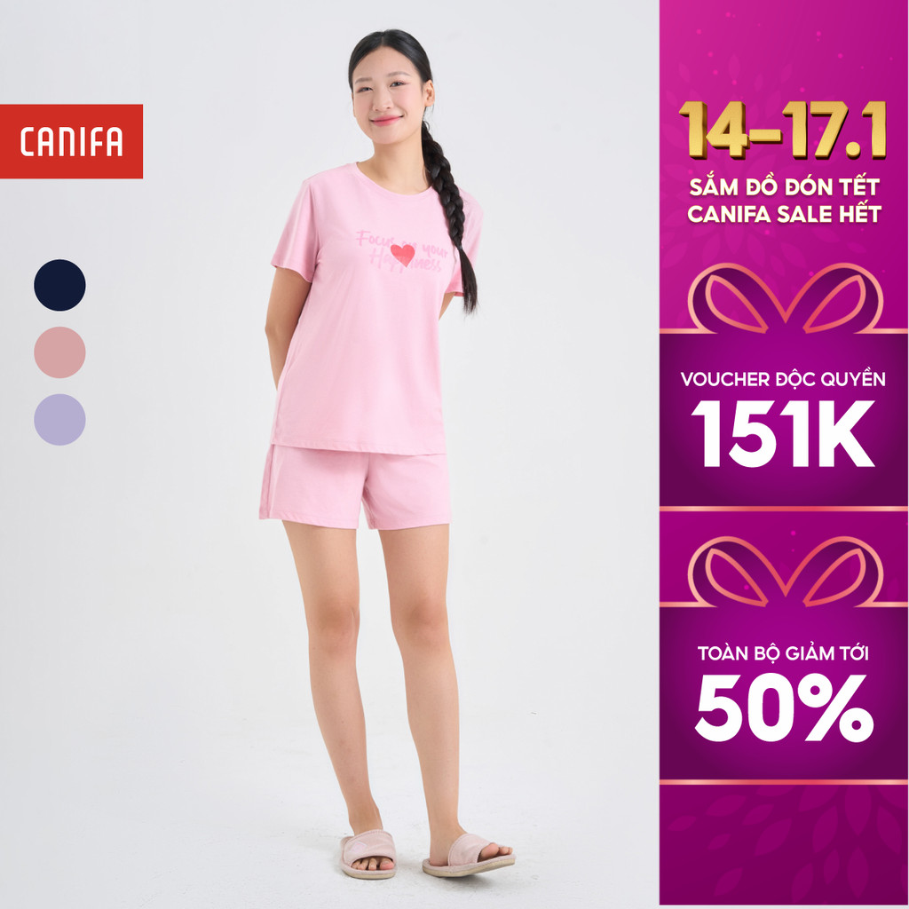 Bộ mặc nhà nữ cộc tay quần đùi có hình in CANIFA 6LS25S002