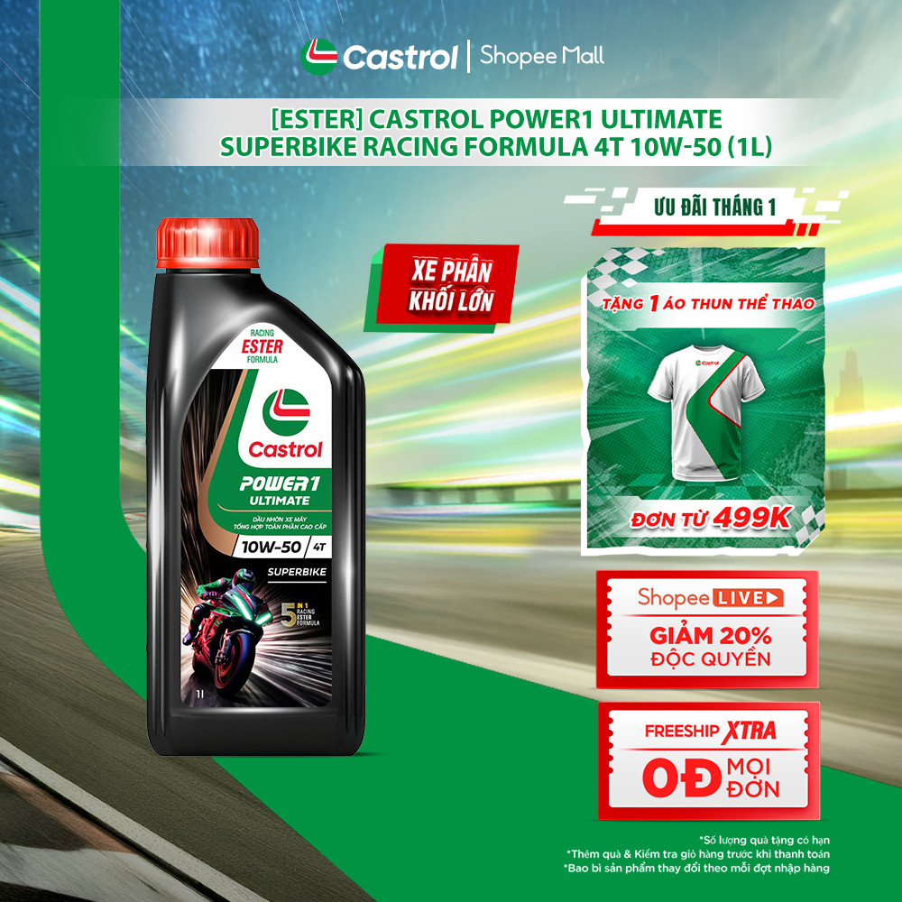 [ESTER] Dầu nhớt xe phân khối lớn Castrol POWER1 ULTIMATE SUPERBIKE RACING FORMULA 4T 10W-50 (1L)