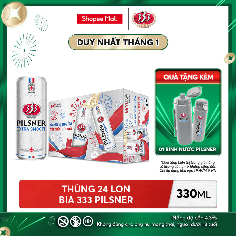 [Livestream] Nồng độ cồn 4.3% - Thùng 24 Bia 333 Pilsner 330ml