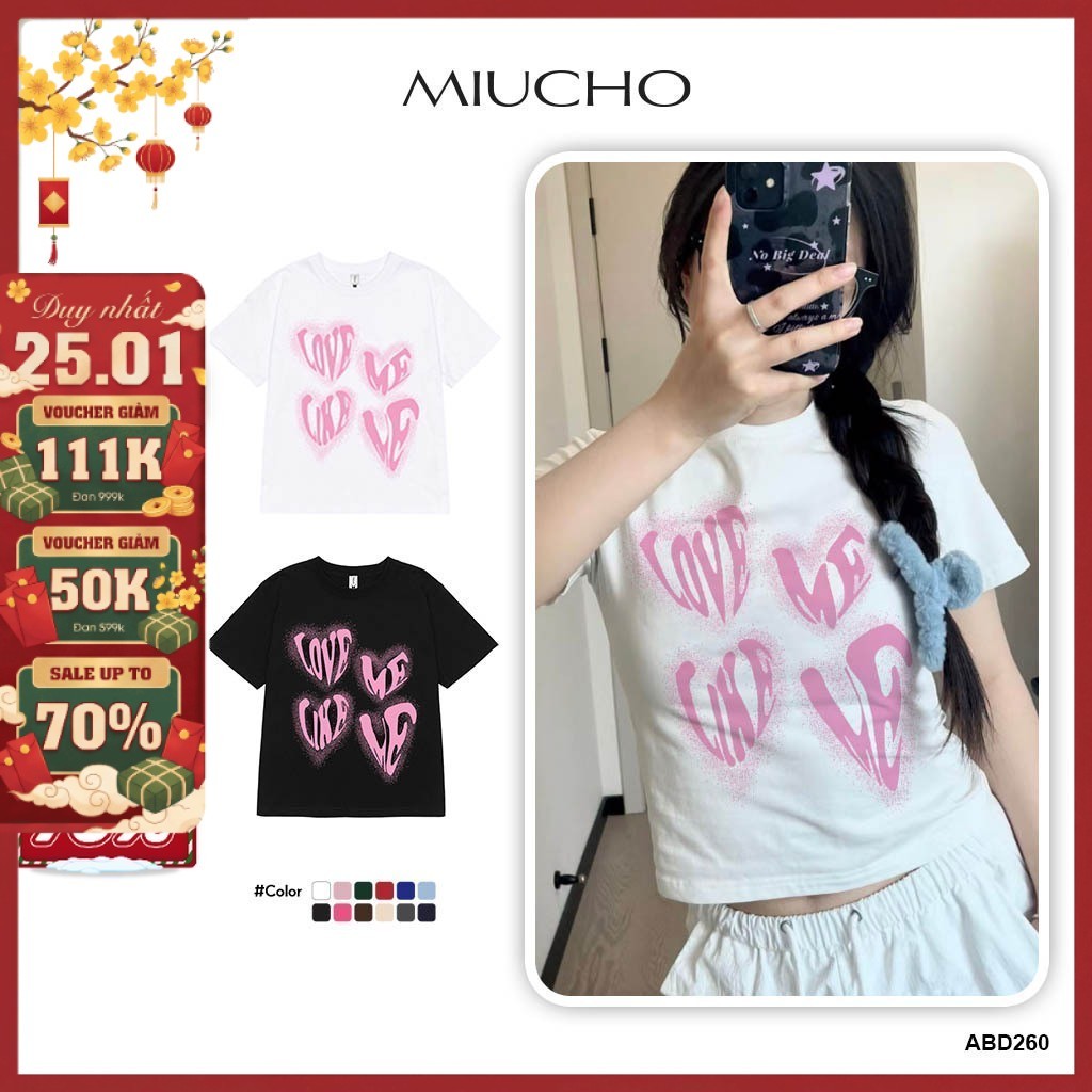 Áo baby tee ABD260 Miucho vải cổ tròn in graphic