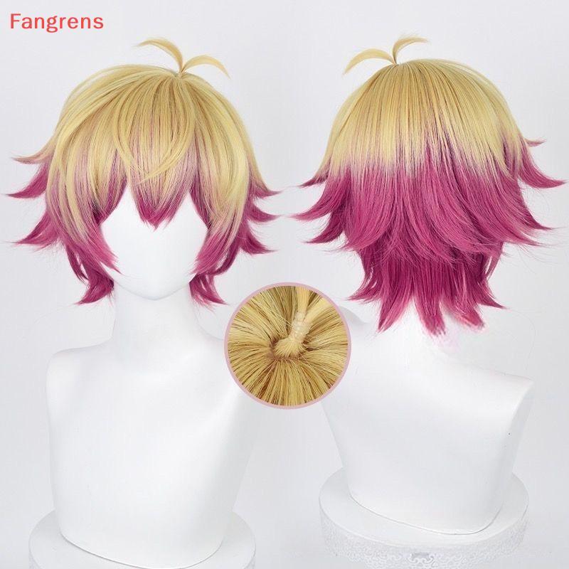 Fangrens Manmei - Tóc giả cosplay anime màu xanh lo Alexis ness, tóc ngắn họa tiết hoa hồng vàng hồn