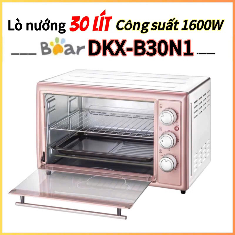 SALE Lò nướng Bear DKX-B30N1 dung tích 30L màu hồng có 3 núm xoay chỉnh nhiệt độ và thời gian 1600W BH 12 tháng