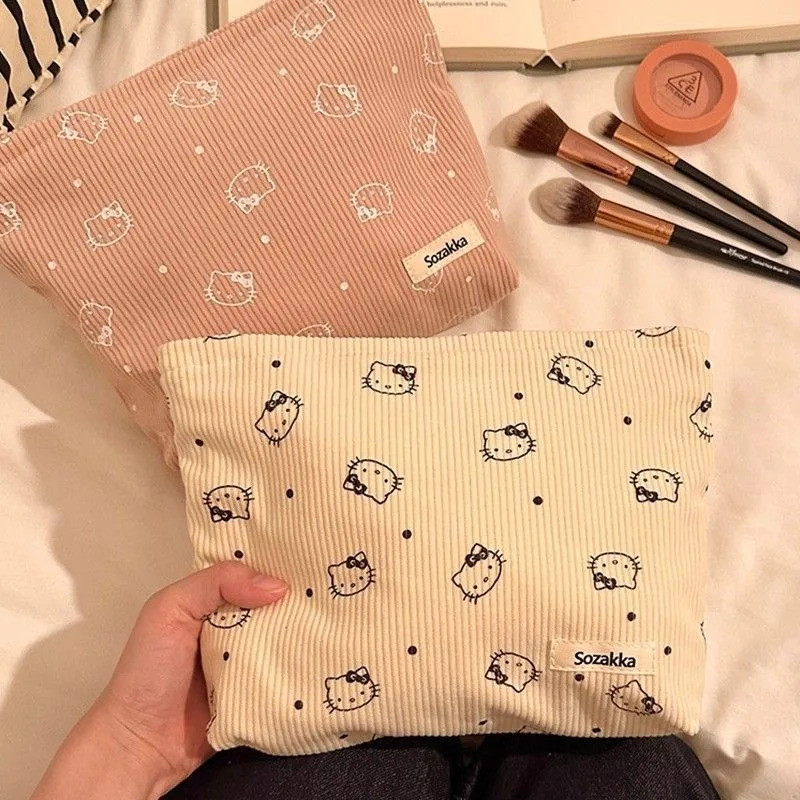 Sanrio Cosmetic pouch Women's Cosmetic Clutch Bag Portable Corduroy Makeup bag Large Capacity Toilet