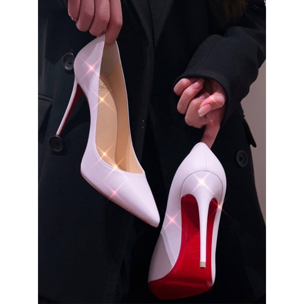 giày cao gót 9 phân cao gót OMG Đẹp quá Giày cao gót đế đỏ trắng mẫu nhỏ, giày công sở chuyên nghiệp