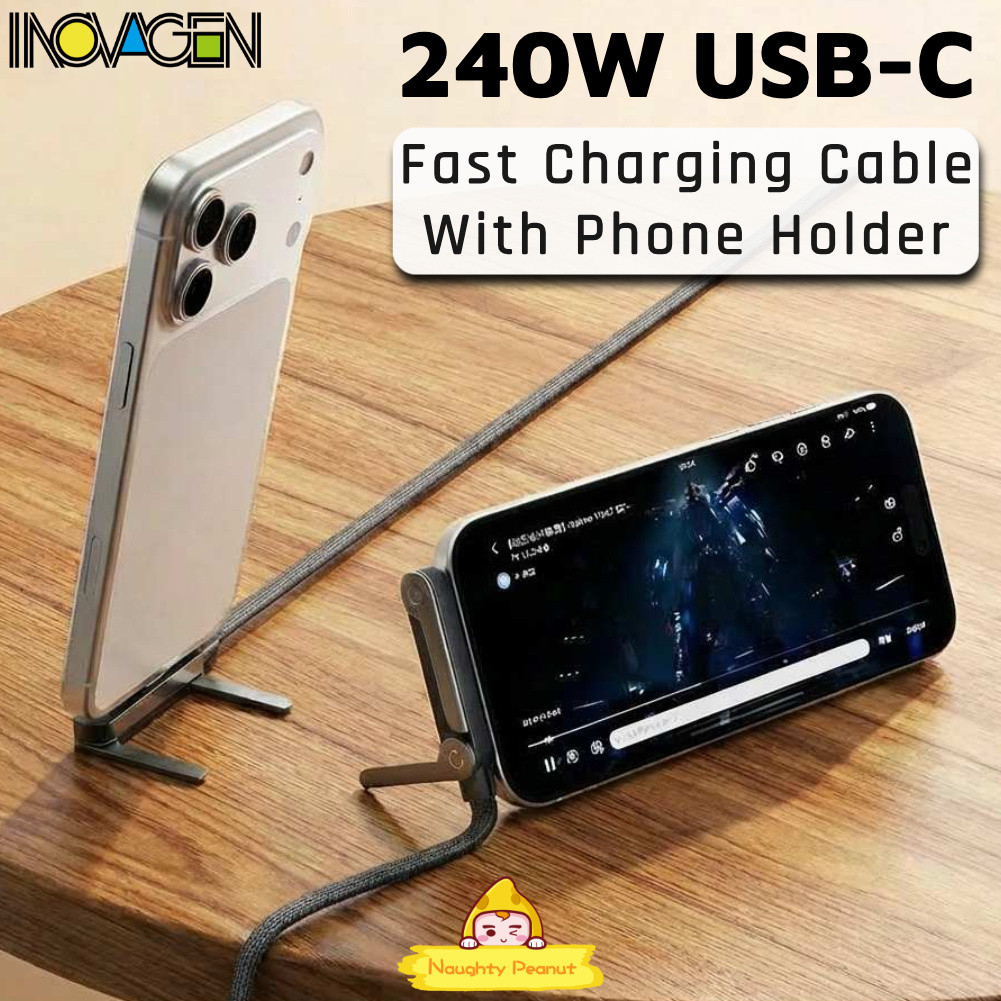 Cáp sạc nhanh USB-C phẳng INOVAGEN 240W, cáp sạc giá đỡ vô hình có chân đế, bện cao cấp & bền