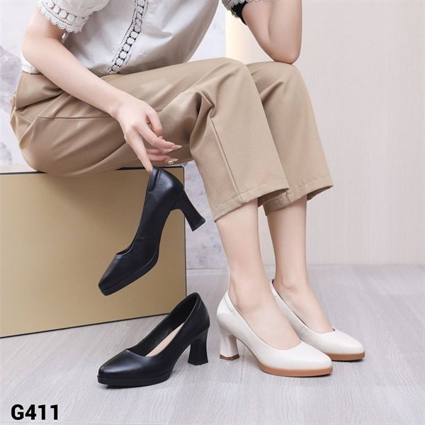 G411 Giày Cao Gót Công Sở Nữ Da Bò Thật Đế Cao 7 Phân - Thiết Kế Dáng Búp Bê Trơn Sang Trọng | LABAG