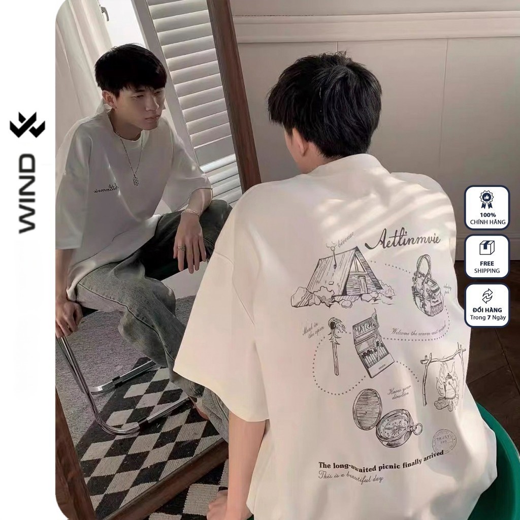 Áo Thun Unisex Wind Clothing Form Rộng Tay Lỡ Cắm Trại 100% cotton Mặc Mát, Dễ Phối
