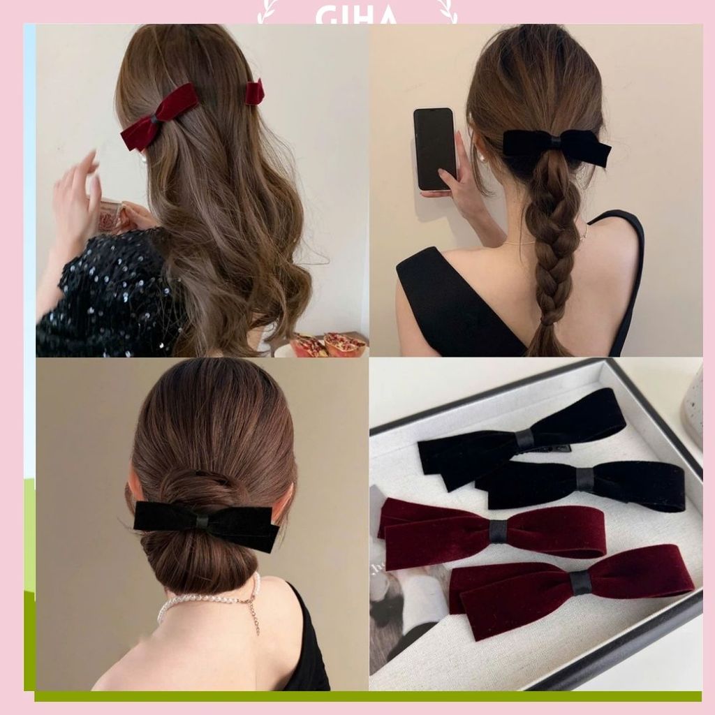 Set 2 Kẹp Ngang Nơ Nhung Phong Cách Hàn Quốc Douyin Dễ Thương Điệu Đà Cho Nữ NN15 GIHA