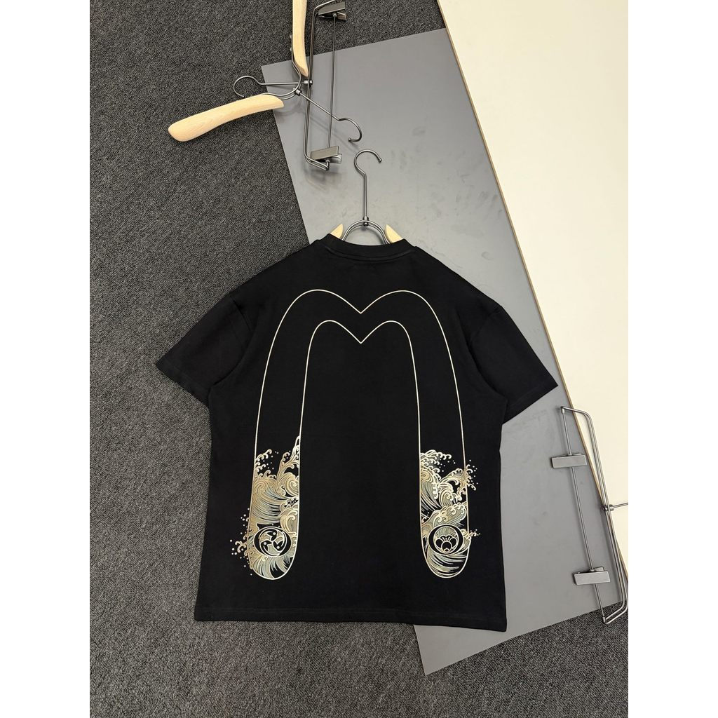 Evisu / Fushen Áo Sơ Mi Nam Nữ, Cổ Tròn, Tay Ngắn, Phong Cách Nhật Bản, Thoáng Khí