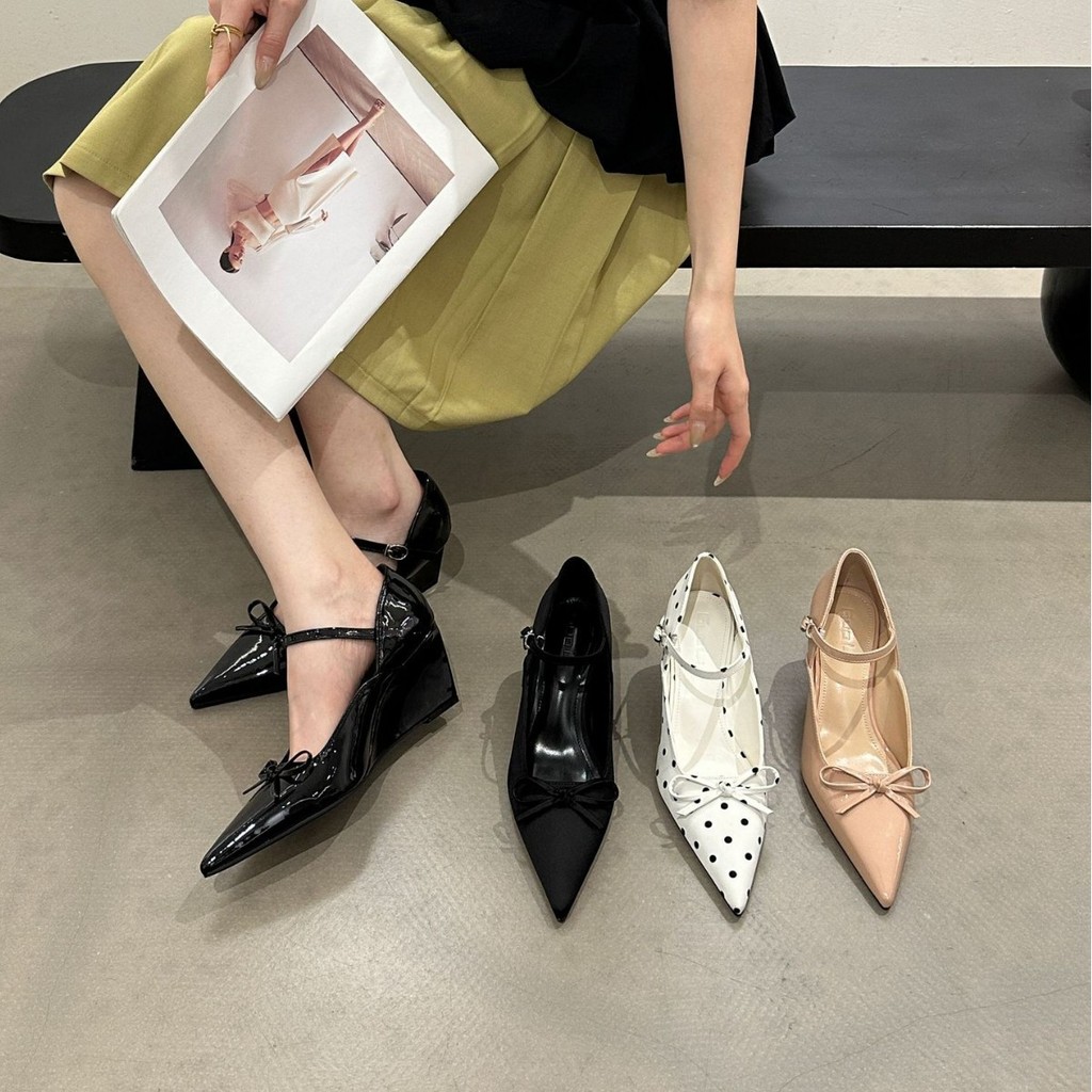 [Lamode] Design Sense Niche Wedge Gót Giày Cao Gót Nữ 2026 Phong Cách Mới Đỏ Mary Jane Giày Cưới Già