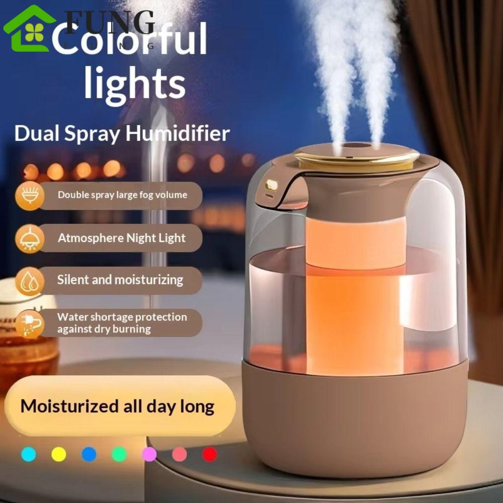 Máy tạo độ ẩm không khí FUNG, Vòi phun kép 3 chế độ Máy phun sương để bàn, Đèn ngủ đầy màu sắc sáng tạo Máy phun sương có thể điều chỉnh Thiết kế đầy sương mù Máy lọc không khí Bàn làm việc văn phòng
