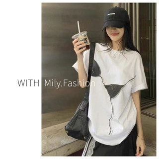Milyfashion 100% Cotton Nặng Ba Chiều Ruy Băng In Hoa Kỳ Rời Lười Kích Thước Lớn Áo Thun Mùa Hè Phong Cách Mới Hàng Đầu
