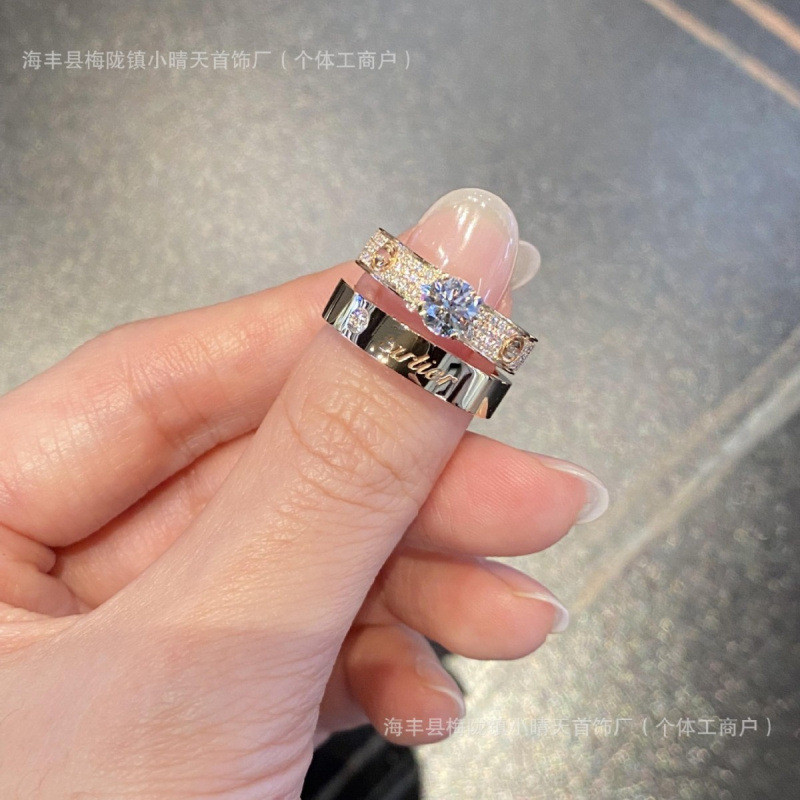 Full diamond ring with star design for women, thick plated18K Gold Fashion Couple Rings