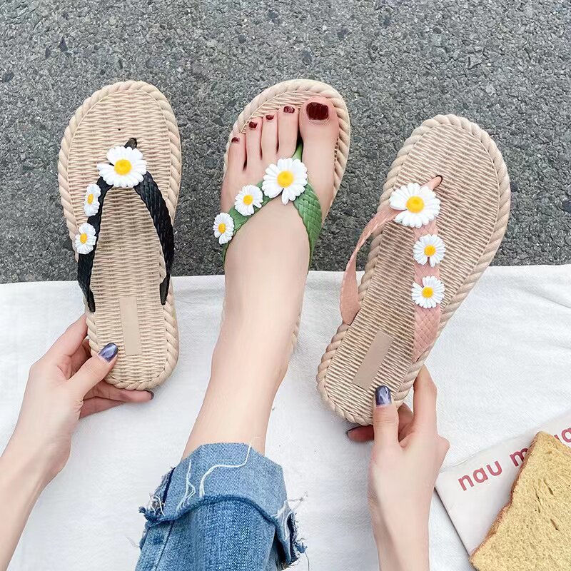 Flip-Flops Nữ Mùa Hè Daisy Thời Trang Chống Trơn Trượt Học Sinh Mua Sắm Đi Biển Kỳ Nghỉ Ngoài Trời M