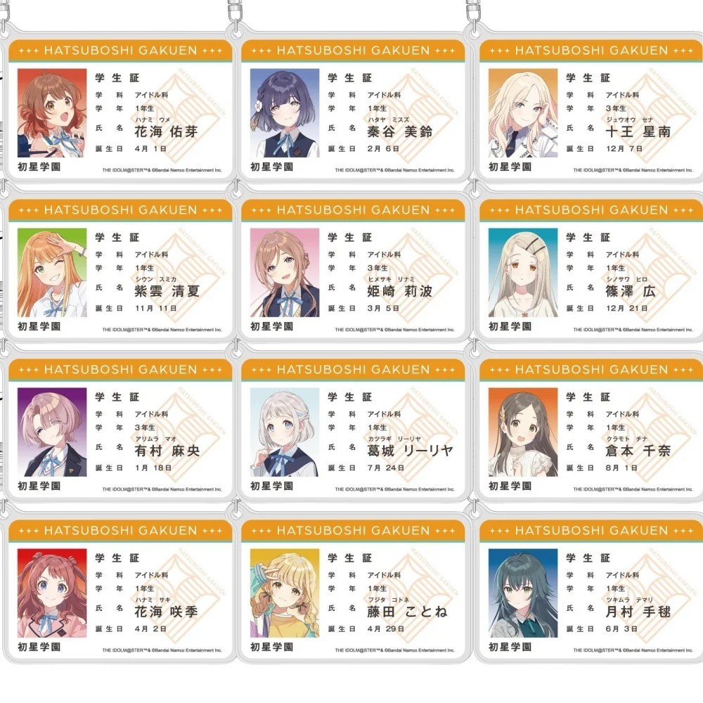 Móc khóa Anime Gakuen iDOLM@STER mẫu thẻ học sinh Hatsuboshi Gakuen Mica Temari Tsukimura Kotone Fuj