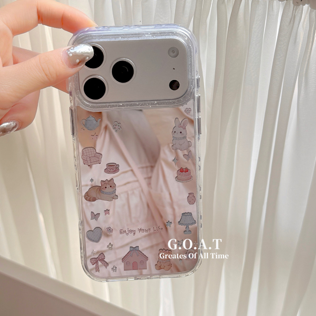 G.O.A.T Gương Hoạt Hình Thỏ Vỏ Tương Thích Cho iPhone 17 Pro Max iPhone 17 16 15 14 Pro Max Chống Rơ