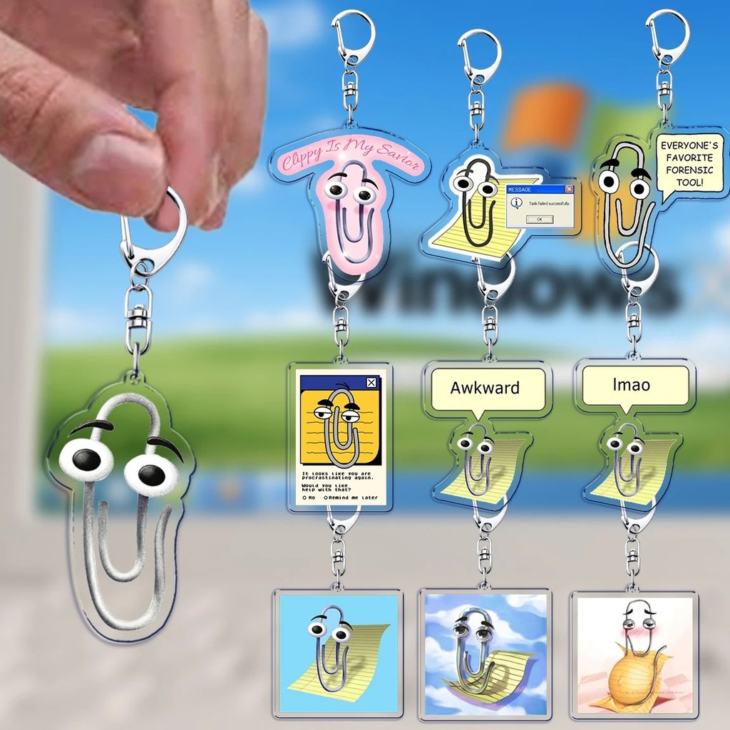 Móc khóa Clippy Microsoft Word meme hài hước phong cách retro 90s phụ kiện treo túi xách mica acryli