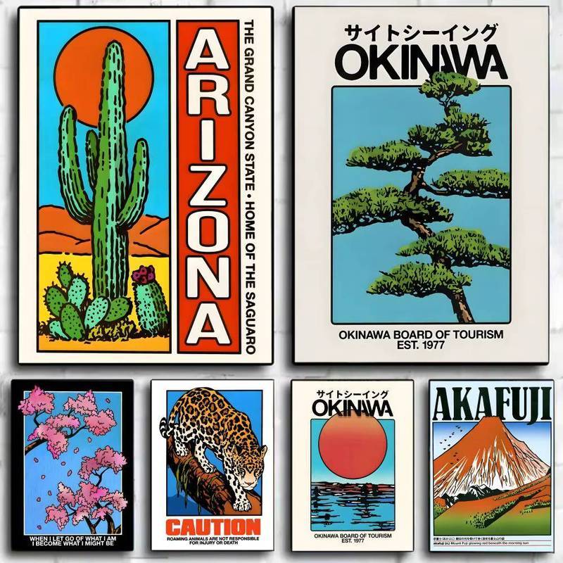 Chống Thấm Nước Khung Retro Du Lịch Pop Art Canvas Nghệ Thuật Treo Tường Arizona Okinawa Trang Trí P