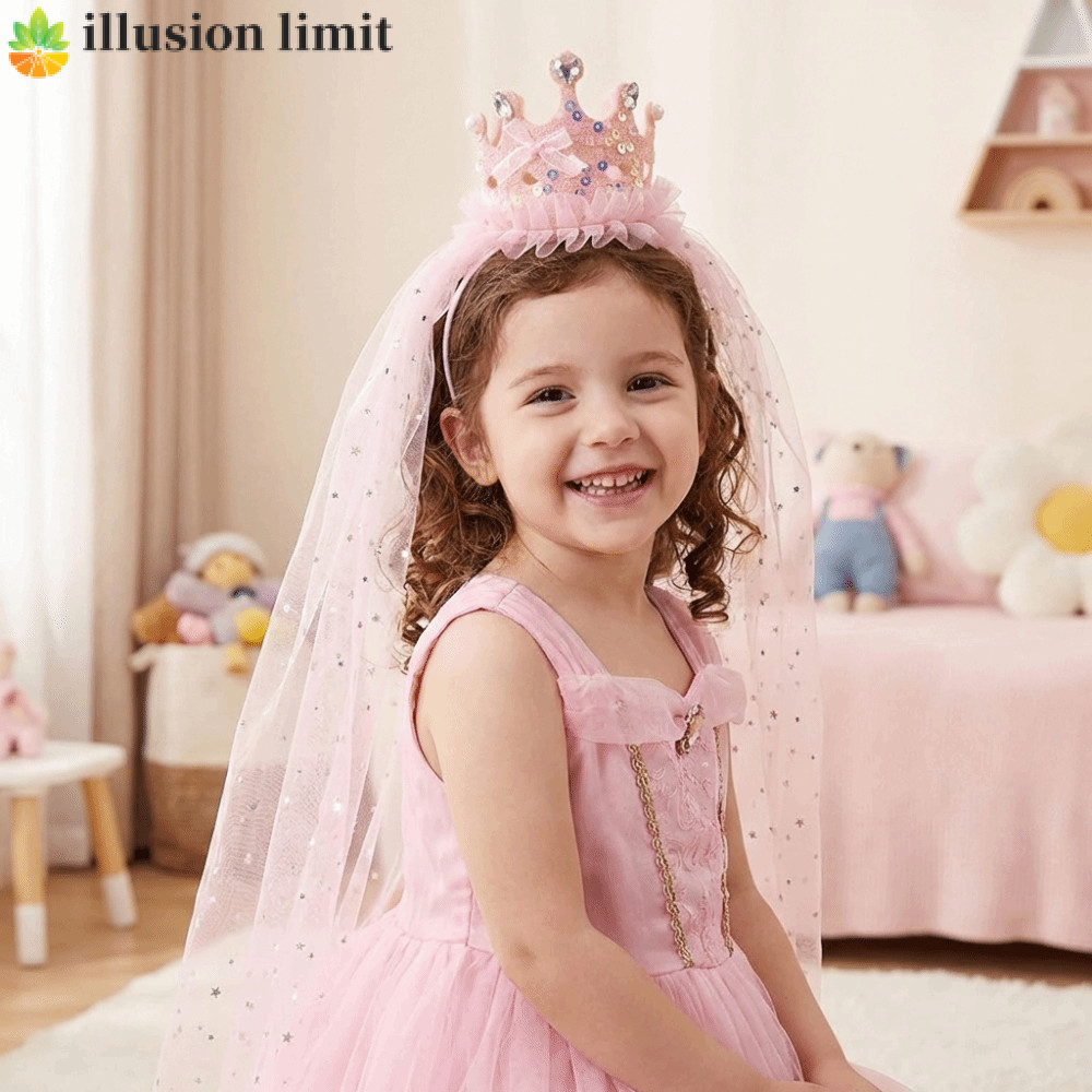 ILLUSION LIMIT Princess Crown Veil Pink White Lễ hội mới