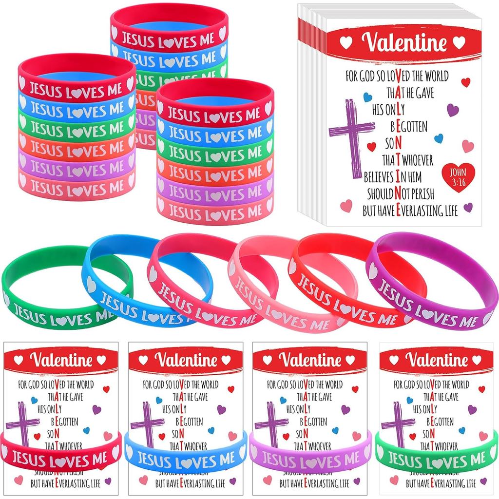 Syhood Bộ 72 Vòng Tay Lễ Tình Nhân - Silicone Cao Su, Thẻ Kinh Thánh John 3:16, Màu Sắc Phong phú