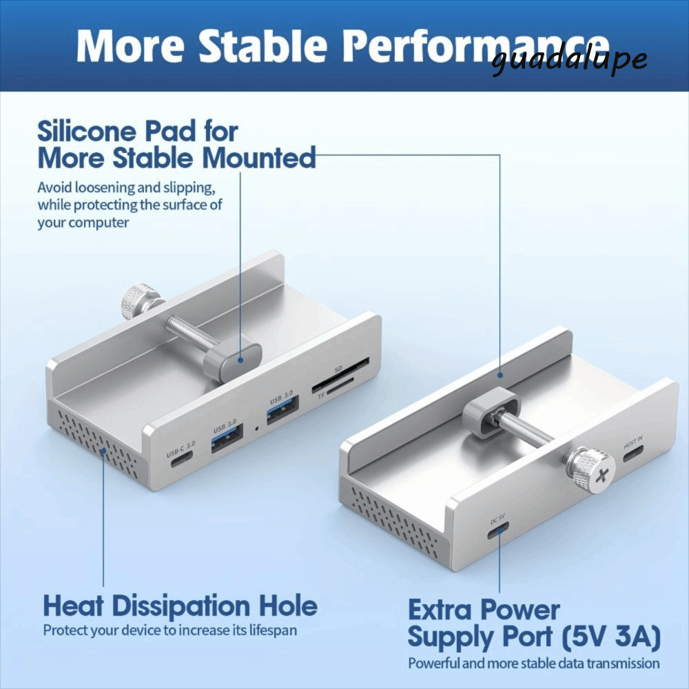 Kẹp HUB USB GUADALUPE1, Bộ chuyển đổi bộ chia USB USB 3.2 / 3.0 / 2.0 5Gbps, Thiết kế kẹp Nguồn điện