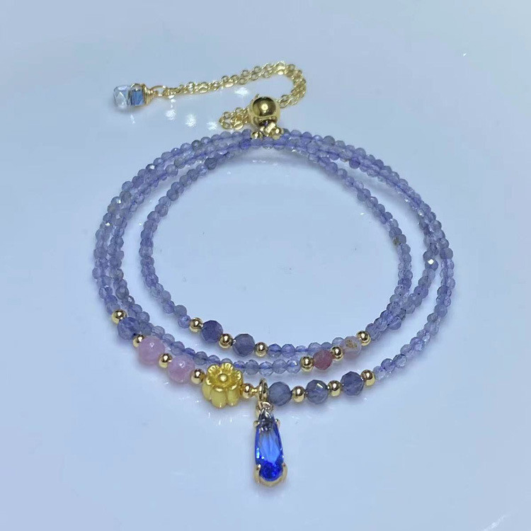 Trang sức pha lê tự nhiên Tourmaline và Iolite - Ba mặt dây chuyền có thể điều chỉnh, dùng làm vòng 